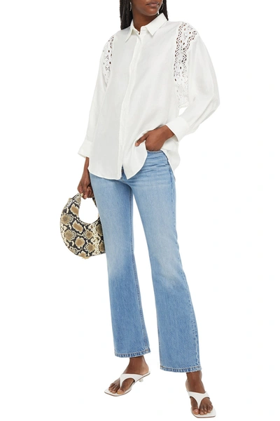 Sandro Loyan Lace-trimmed Satin-twill Shirt In White