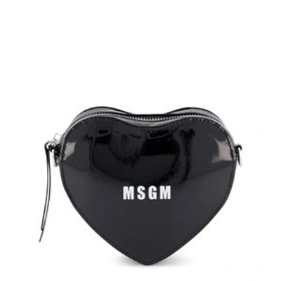 Msgm Kids' Faux Leather Heart Shoulder Bag In Black