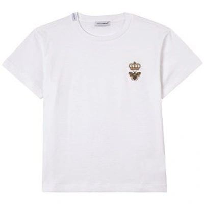 Dolce & Gabbana Kids' Jersey T-shirt With Bee And Crown Embellishment In White