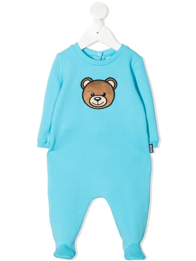 Moschino Babies' Teddy Bear-patch Cotton-blend Pajamas In 蓝色