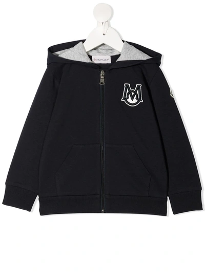 Moncler Babies' Logo-embroidered Hoodie In Blue