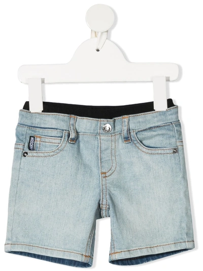Moschino Babies' Embossed-logo Knee-length Denim Shorts In Blue