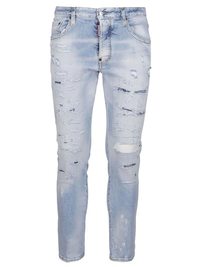 Dsquared2 Distressed Skinny Leg Jeans In Blue