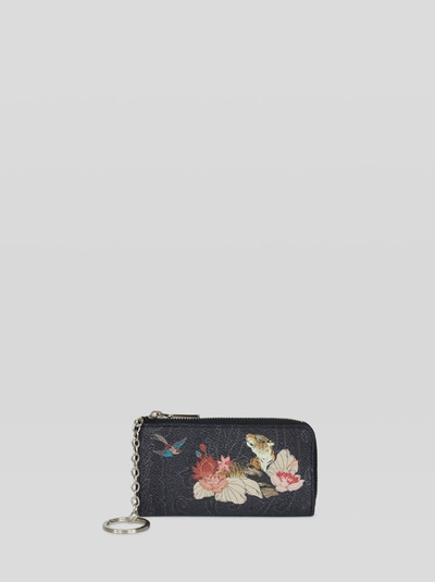 Etro Tiger And Water Lily Print Keyholder In Black
