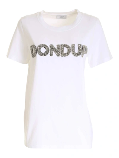 Dondup Sequin Embellished Logo Cotton Blend T-shirt In White