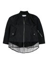 RED VALENTINO TULLE POINT D'ESPRIT TRIM BOMBER JACKET IN BLACK