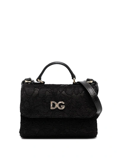 Dolce & Gabbana Kids' Lace Handbag With Dg Logo In Black