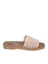 CHLOÉ WOODY LACE FLAT MULES IN PINK TEA COLOR