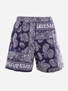 Aries Purple Bandana Print Bermuda Shorts In Navy
