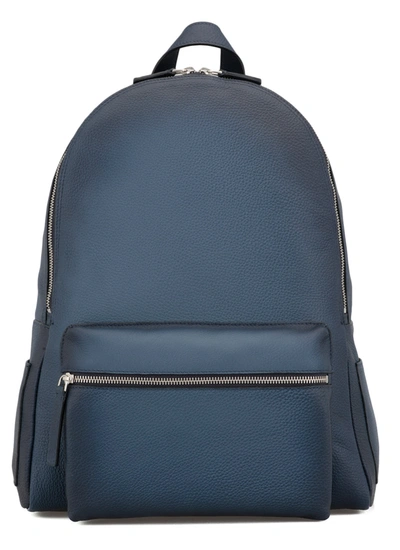 Orciani Micron Deep Leather Backpack In Blu Navy