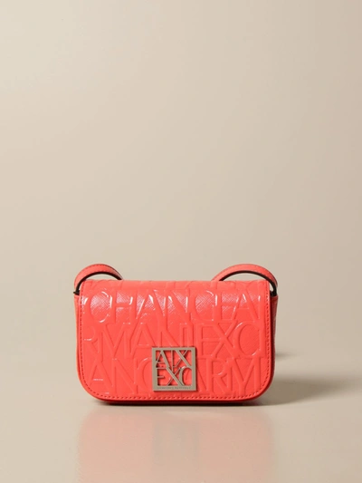 Armani Collezioni Armani Exchange Mini Bag Armani Exchange Shoulder Bag In Synthetic Patent Leather With Embossed Logo In Coral