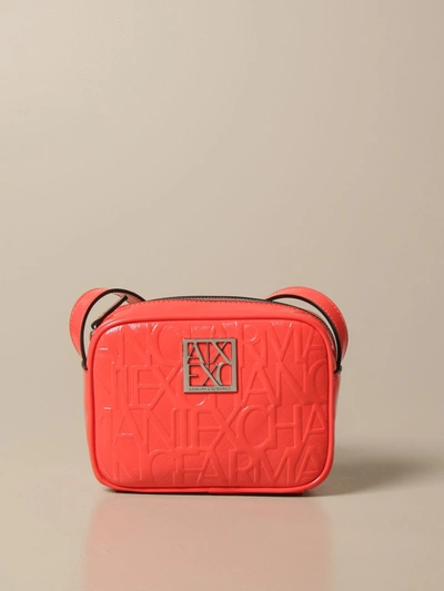 Armani Collezioni Armani Exchange Mini Bag Armani Exchange Shoulder Bag In Synthetic Patent Leather With Embossed Logo In Coral