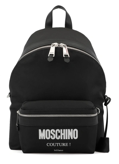 Moschino Patent Coated Canvas Backpack In Fantasia Nero