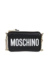 MOSCHINO LOGO PRINT CALFSKIN CROSSBODY BAG IN BLACK