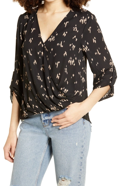 All In Favor Twist Hem Top In Black/ Taupe Smudge