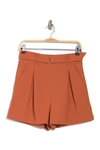 Abound Belted High Waist Pleated Shorts In Rust Amber