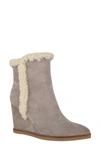 Marc Fisher Ltd Brendan Genuine Shearling Wedge Bootie In Light Grey Suede