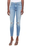 MOTHER LOOKER RIPPED HIGH WAIST FRAY ANKLE SKINNY JEANS,192411253646