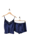 In Bloom By Jonquil Lace Trim Satin Camisole & Shorts 2-piece Pajama Set In Navy