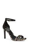 Vince Camuto Lauralie Leather Ankle Strap Sandal In Black White Calf Hair