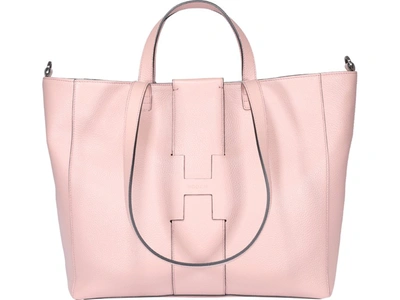 Hogan Pebbled Leather Tote Bag In Pink