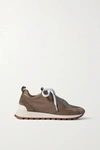 BRUNELLO CUCINELLI BEAD-EMBELLISHED NYLON AND SUEDE trainers