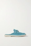 Loro Piana Babouche Charms Walk Suede Mule Loafers In Light Blue