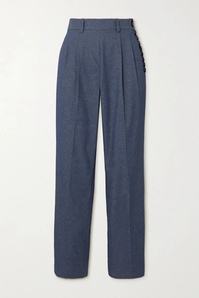 Bouguessa Addis Button-detailed Twill Straight-leg Pants In Blue