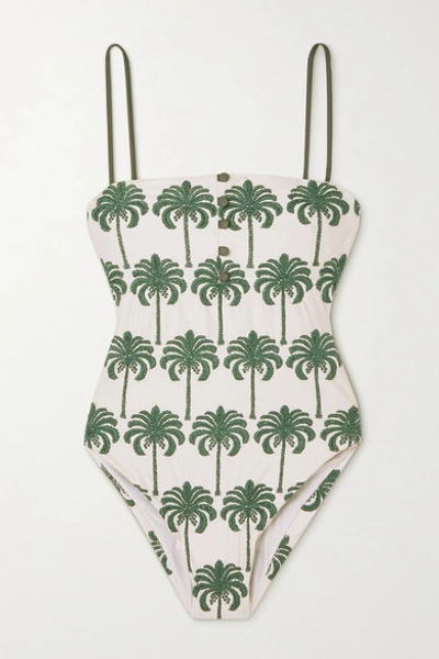 Agua By Agua Bendita Women's Durazno Cocora-hand Embroidered One-piece Swimsuit In White/green
