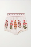 AGUA BY AGUA BENDITA LULO GATHERED EMBROIDERED LINEN SHORTS
