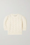 ALESSANDRA RICH CROPPED CRYSTAL-EMBELLISHED CABLE-KNIT ALPACA-BLEND SWEATER