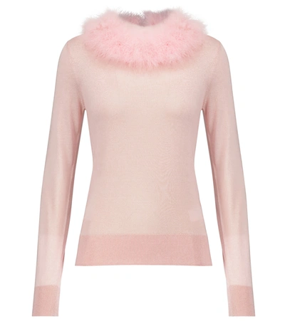 Dolce & Gabbana Feather-trimmed Silk Sweater In Baby Pink