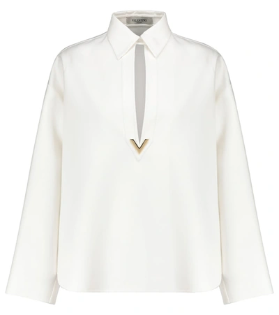 Valentino Women's Logo-detailed Cotton-gabardine Top In White