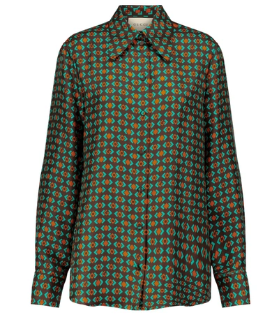 Gucci Printed Silk-faille Shirt In Brown