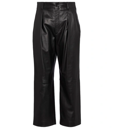 Saint Laurent High-rise Straight Leather Pants In Black
