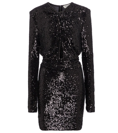 Saint Laurent Mini Dress With Cut-out And All-over Sequins In Black