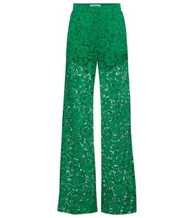 Valentino High-rise Wide-leg Lace Trousers In Green