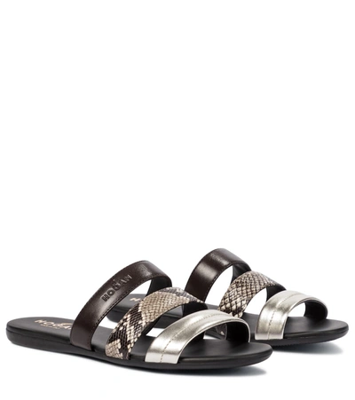 Hogan Valencia Contrast Leather-strap Sandals In Black