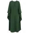 Valentino V-neck Cape-sleeve Silk Cady Couture Midi Dress In Green