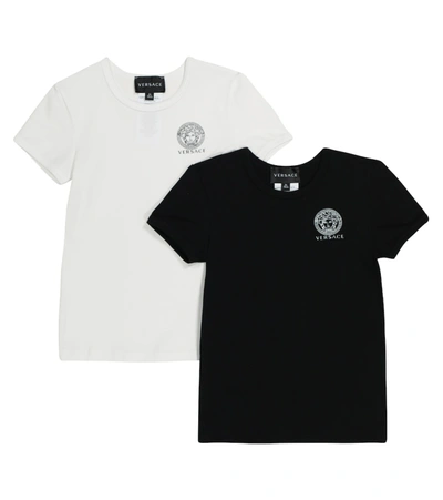 Versace Kids' Set Of 2 Medusa Stretch-cotton T-shirts In Black