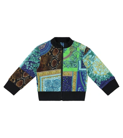 Versace Baby Barocco Patchwork Stretch-cotton Jacket In 蓝色
