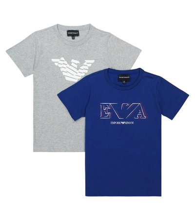 Emporio Armani Kids' Set Of 2 Cotton Jersey T-shirt In Blu
