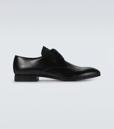 Prada Brushed Leather Derby Shoes In Black
