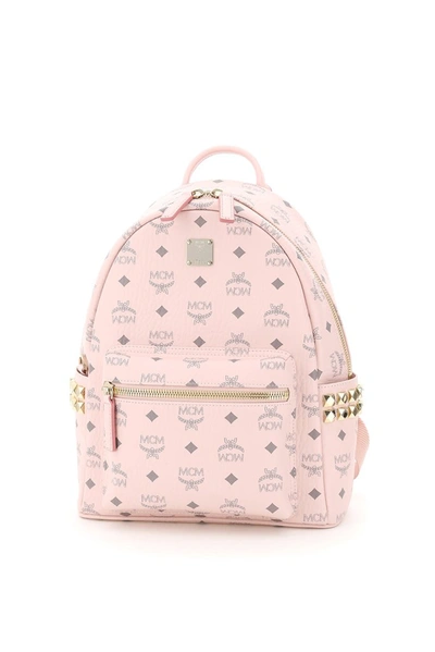 Mcm Stark Visetos Backpack With Side Studs In Pink,grey