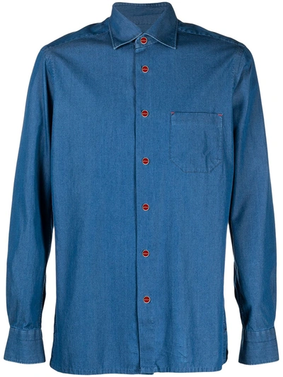 Kiton Logo-buttoned Tailored Shirt In Blue