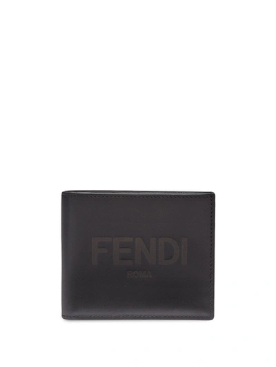 Fendi Logo压纹对折钱包 In Black