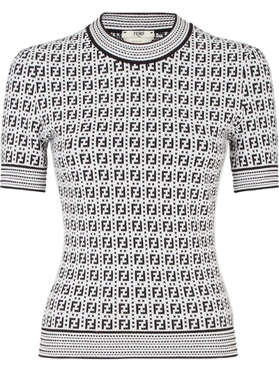 Fendi Logo Short Sleeve Jersey Top In White