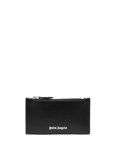 Palm Angels Crinkle-texture Zipped Cardholder In Black