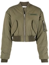 Palm Angels Army Green Cropped Cotton-blend Bomber Jacket In Green