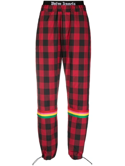 Palm Angels Woman Black And Red Check Buffalo Joggers In Red And White